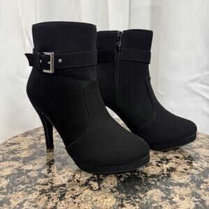 Top Moda George-15 Side Zip Ankle Strap Buckle Stiletto Heel Nubuck Ankle Boots